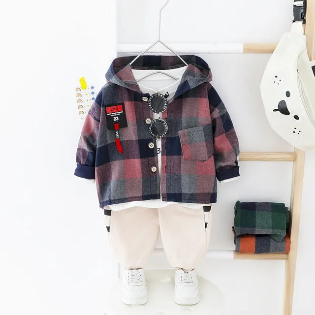 Big Plaid Hooded Shirt & Elastic Pants