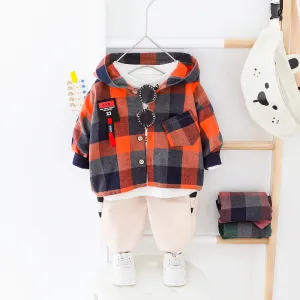 Big Plaid Hooded Shirt & Elastic Pants