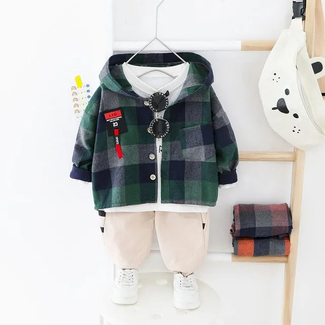 Big Plaid Hooded Shirt & Elastic Pants