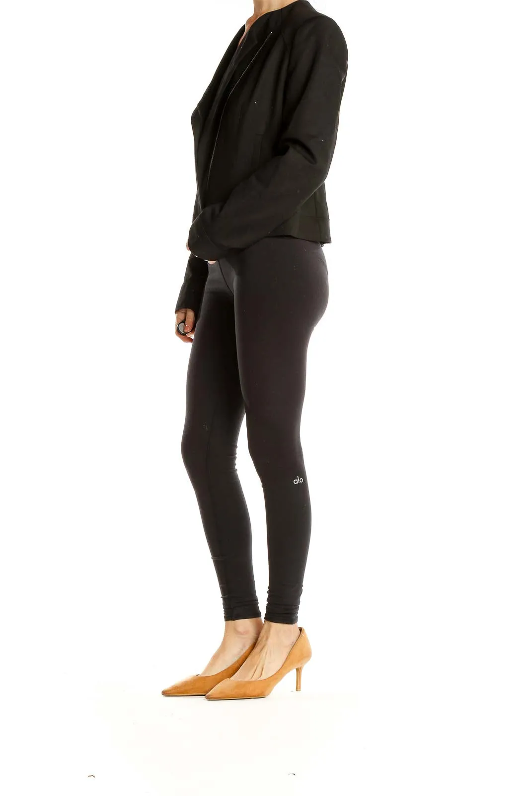Black Asymmetrical Zip-Front Cropped Jacket