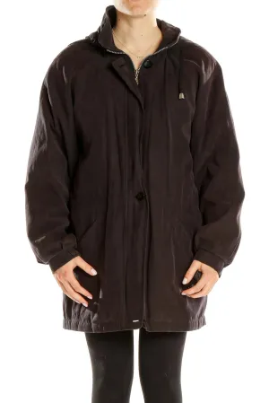 Brown Hooded Zip-Up Coat