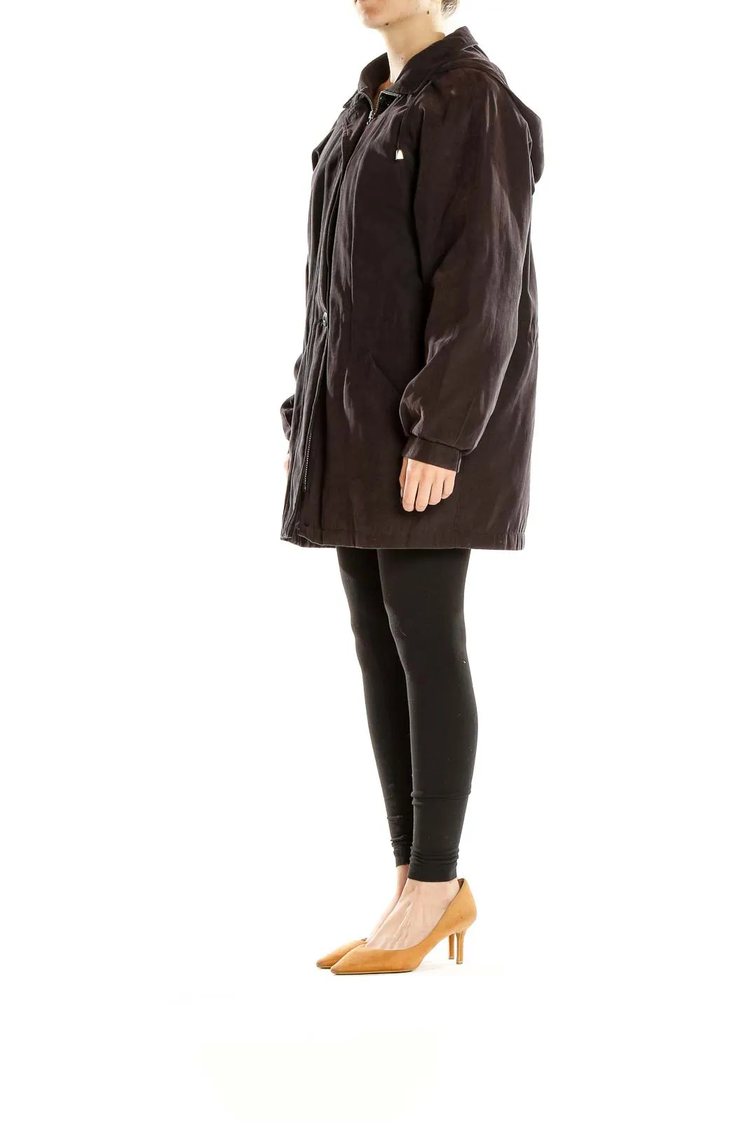 Brown Hooded Zip-Up Coat