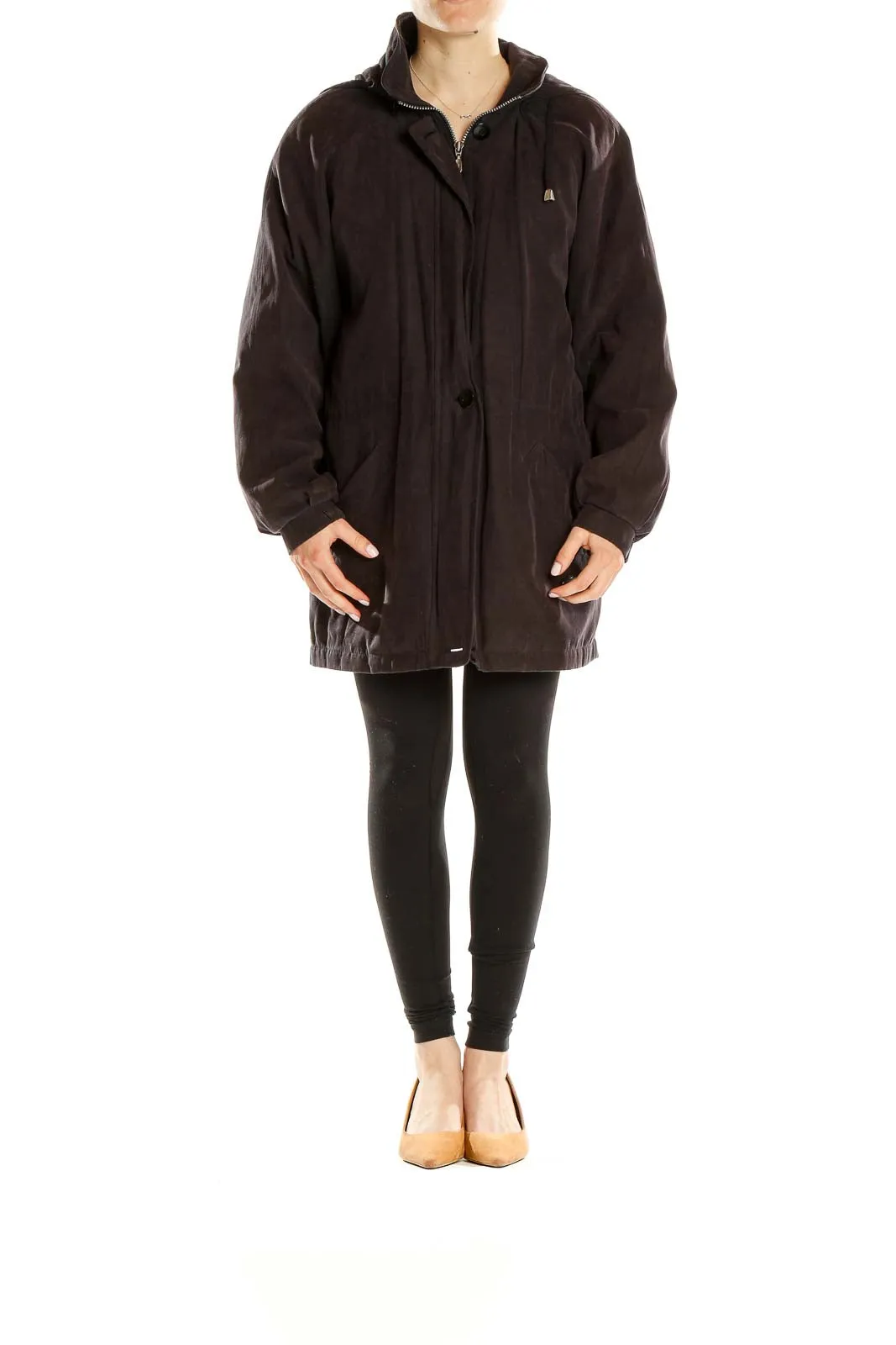 Brown Hooded Zip-Up Coat