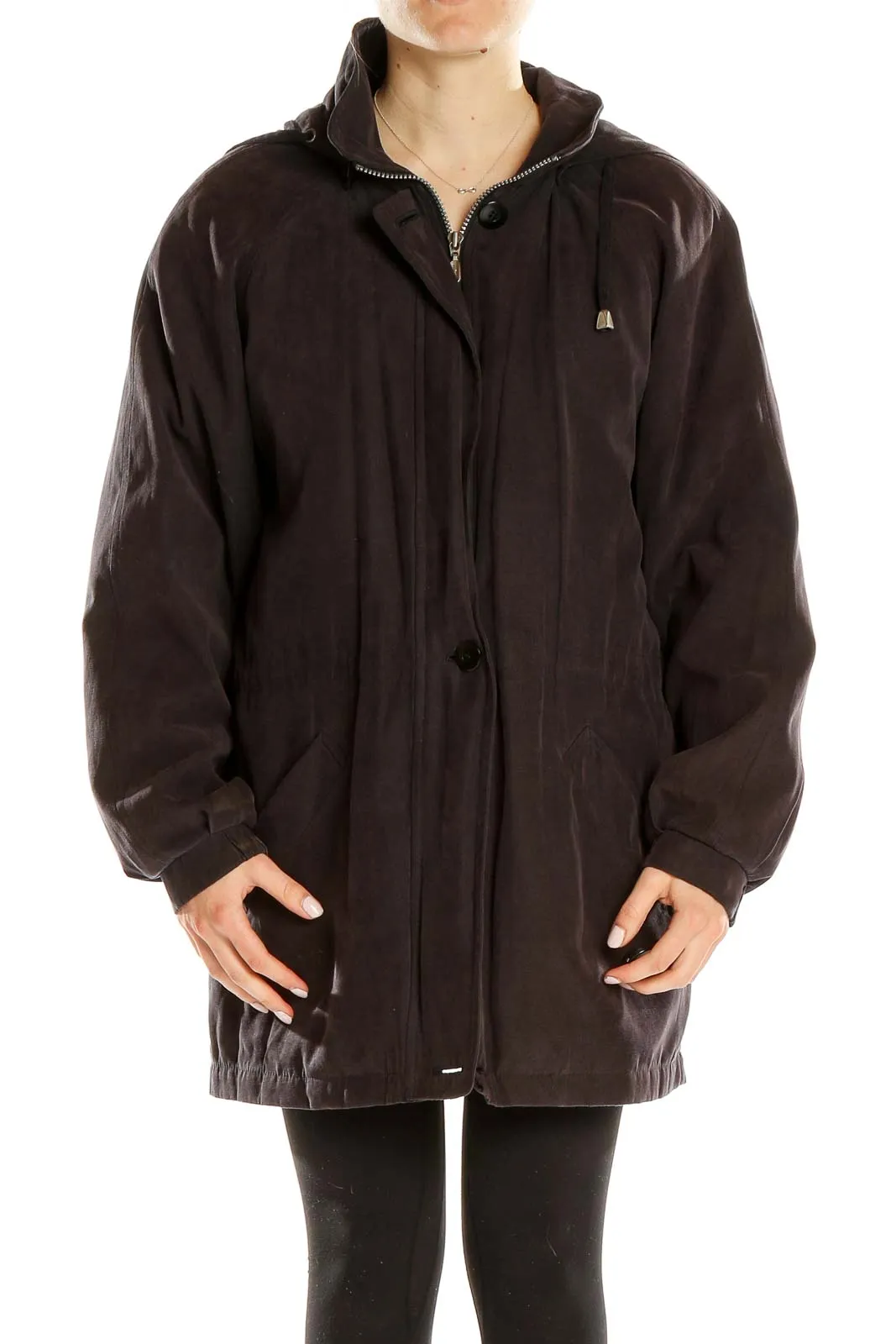 Brown Hooded Zip-Up Coat