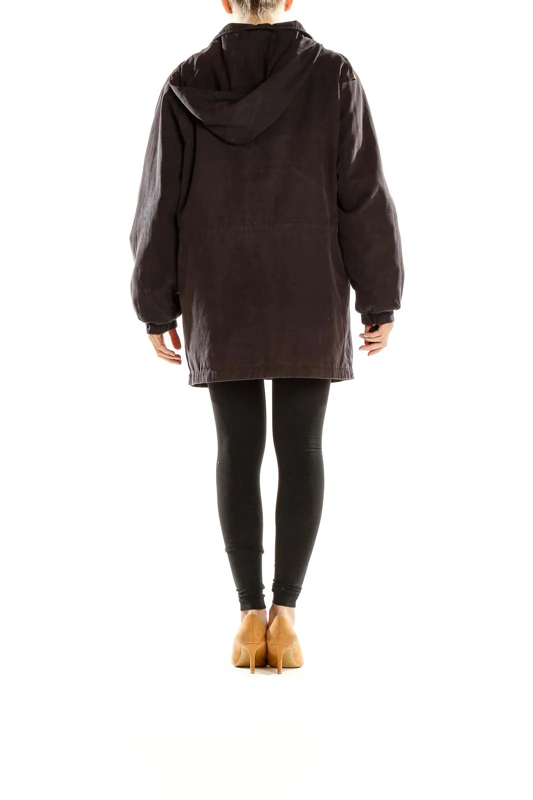 Brown Hooded Zip-Up Coat