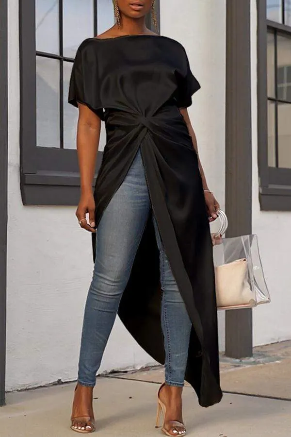 Casual Asymmetrical White Blouses