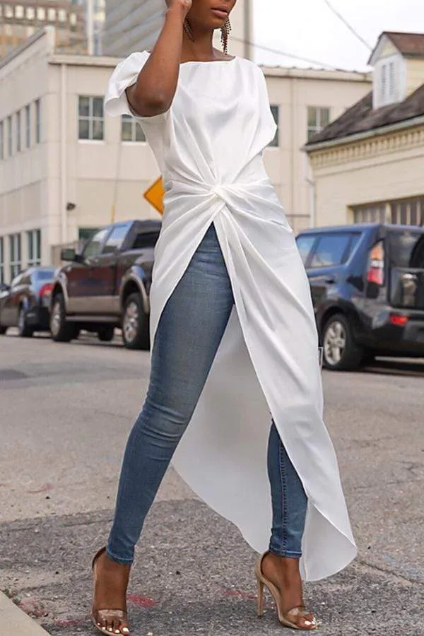 Casual Asymmetrical White Blouses