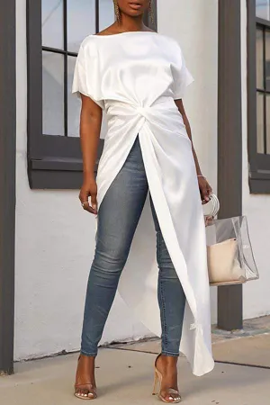 Casual Asymmetrical White Blouses