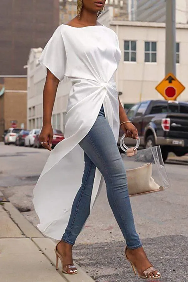 Casual Asymmetrical White Blouses