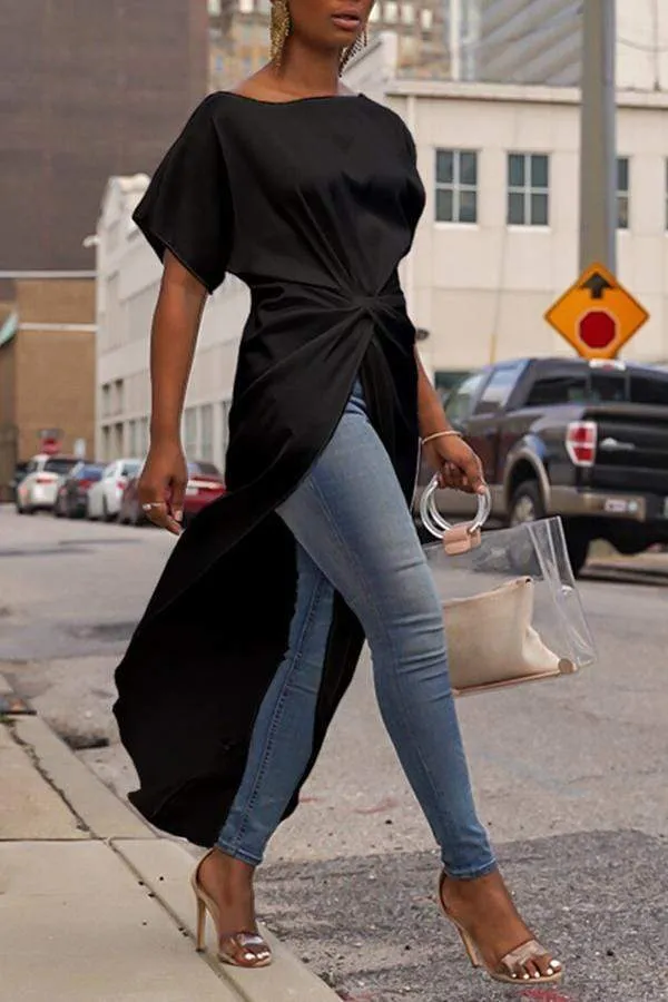 Casual Asymmetrical White Blouses