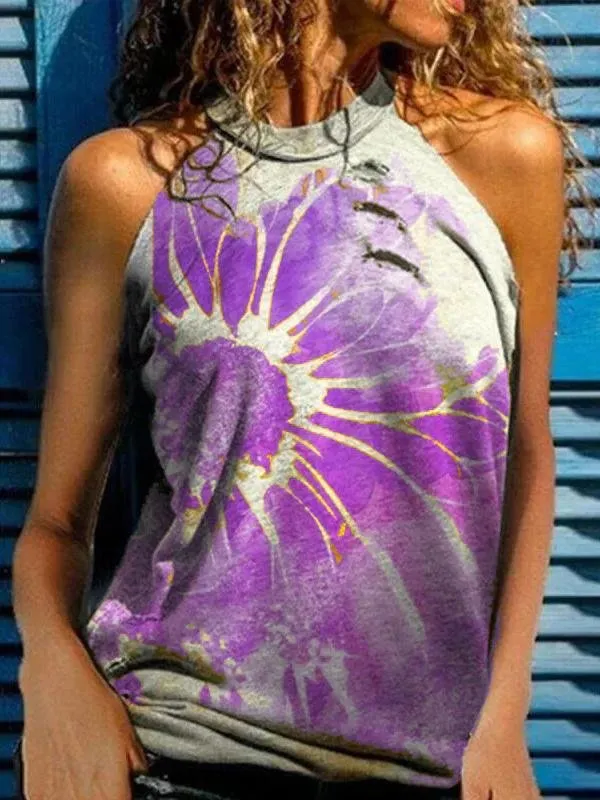 Casual Printed Sleeveless Halter Tank Tops
