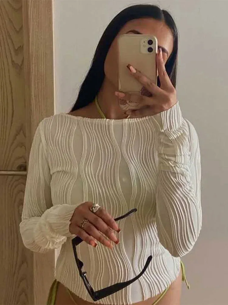 Casual Ruched Long Sleeve Skinny Tops