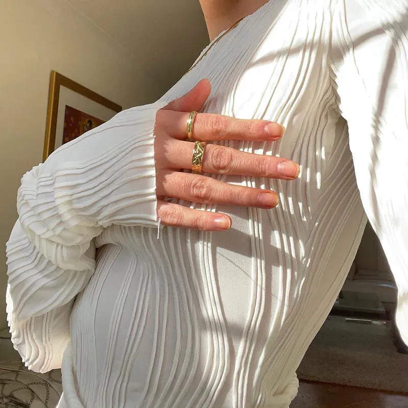 Casual Ruched Long Sleeve Skinny Tops