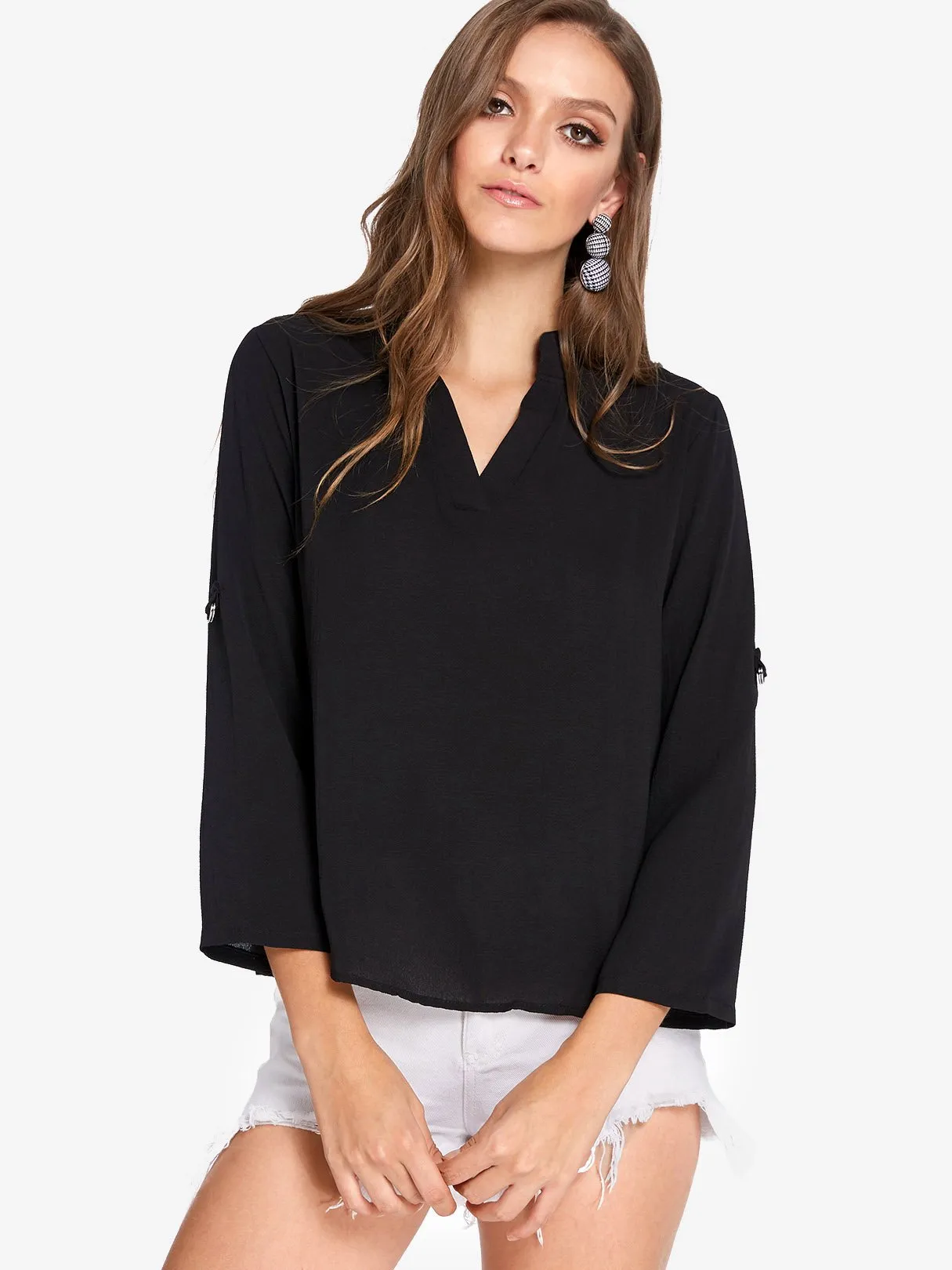 Custom Basic V-Neck Long Sleeves Blouses