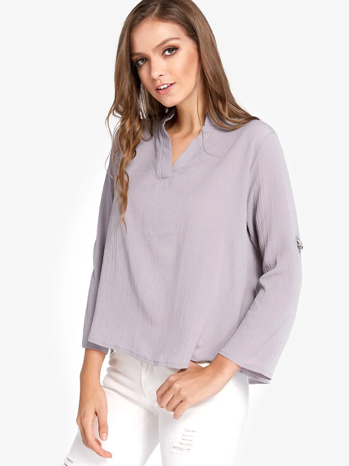 Custom Basic V-Neck Long Sleeves Blouses