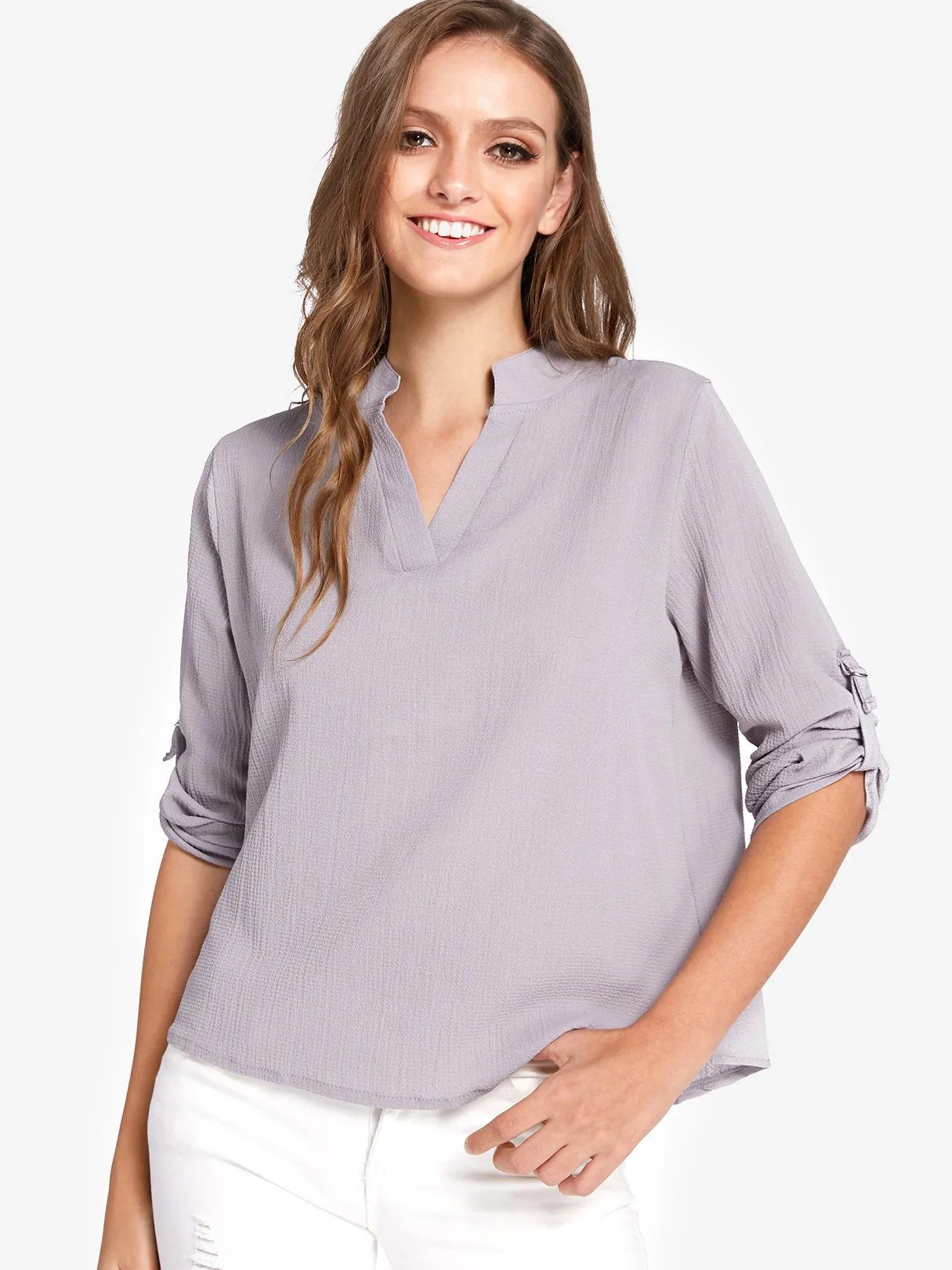 Custom Basic V-Neck Long Sleeves Blouses