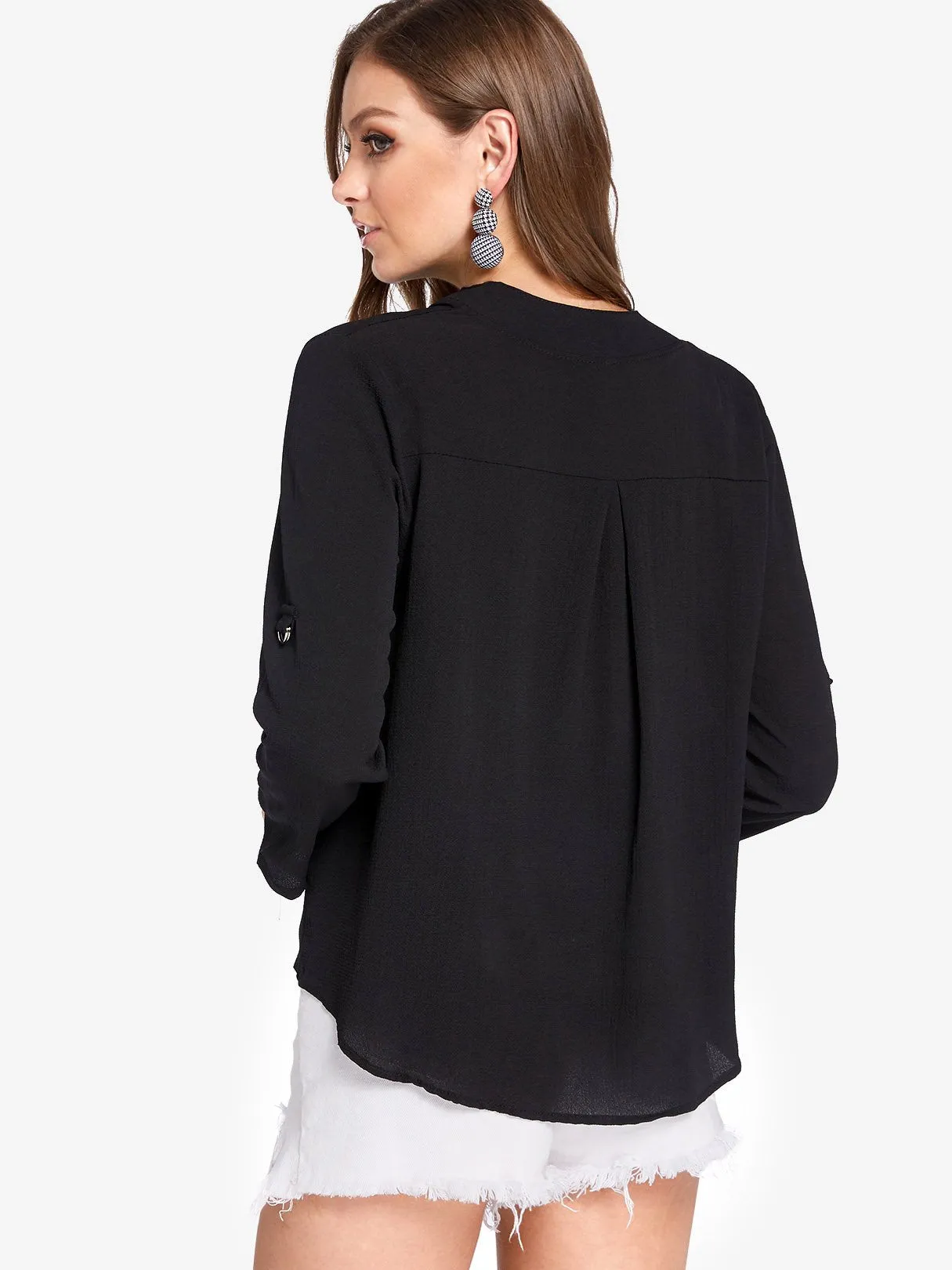 Custom Basic V-Neck Long Sleeves Blouses