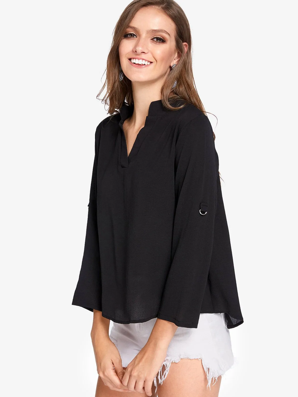 Custom Basic V-Neck Long Sleeves Blouses