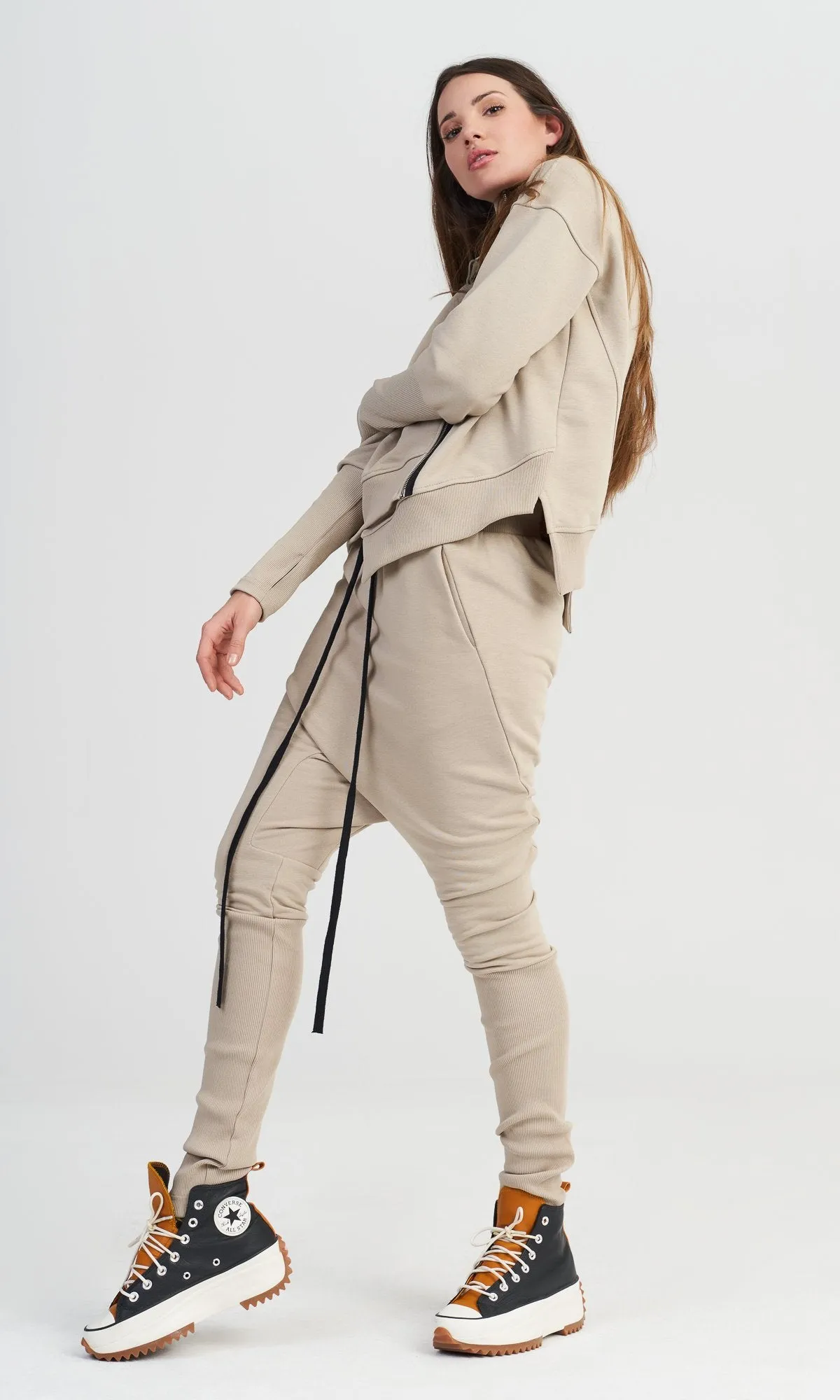 Drop Crotch Pants with Slim Fit Leg