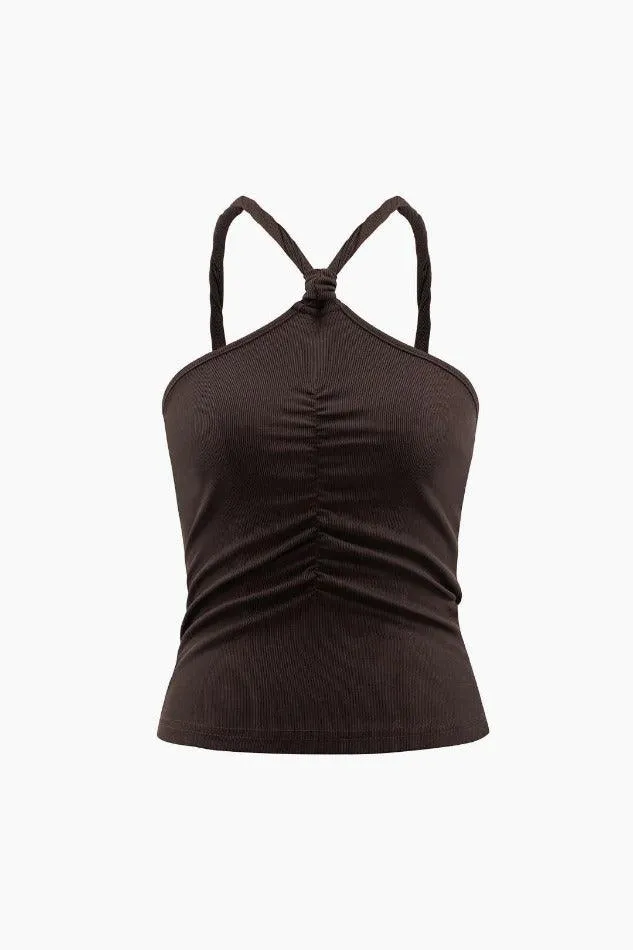 Halter Neck Plain Ruched Cami Top