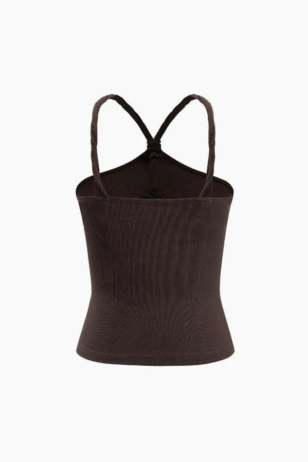 Halter Neck Plain Ruched Cami Top