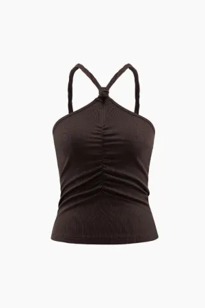 Halter Neck Plain Ruched Cami Top