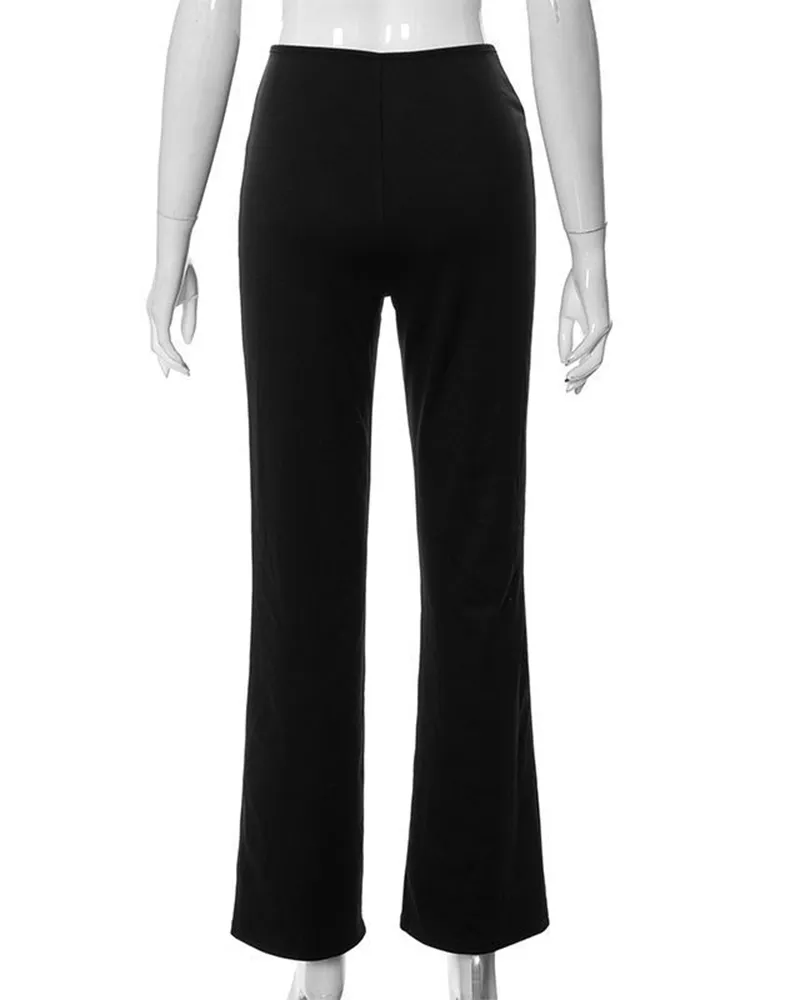 Hollow-Out High-Waist Slim Trousers