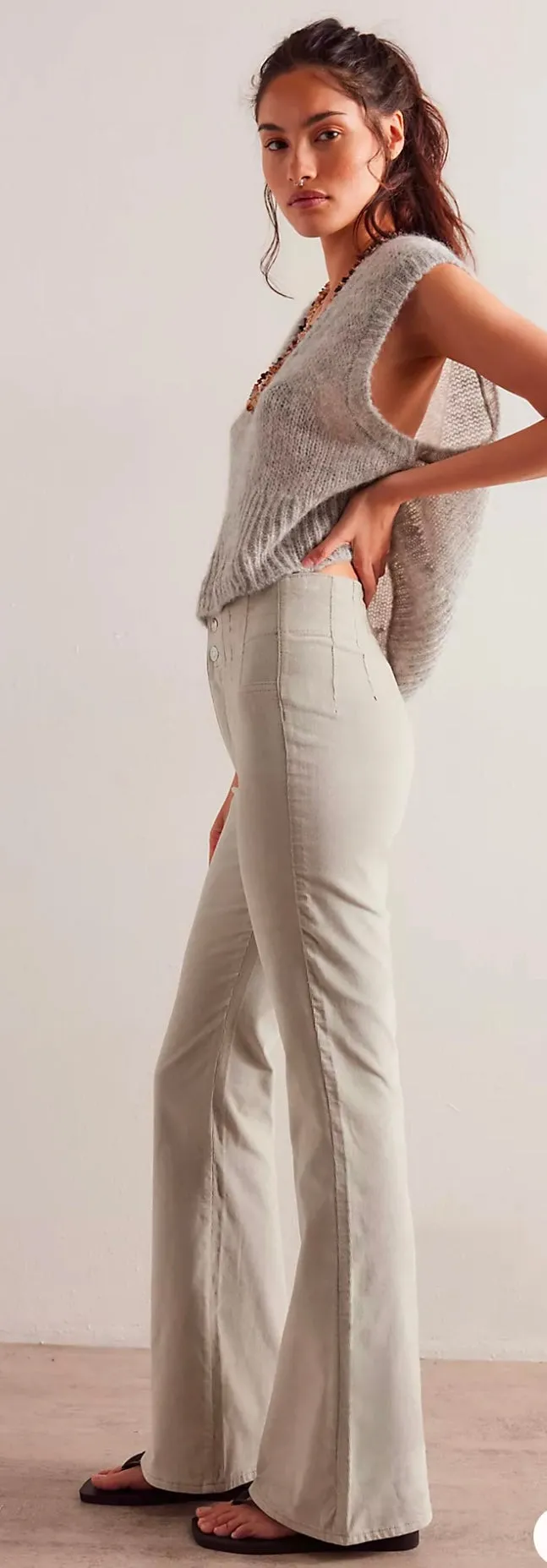 Jayde Cord Flare Jeans-Mineral Grey