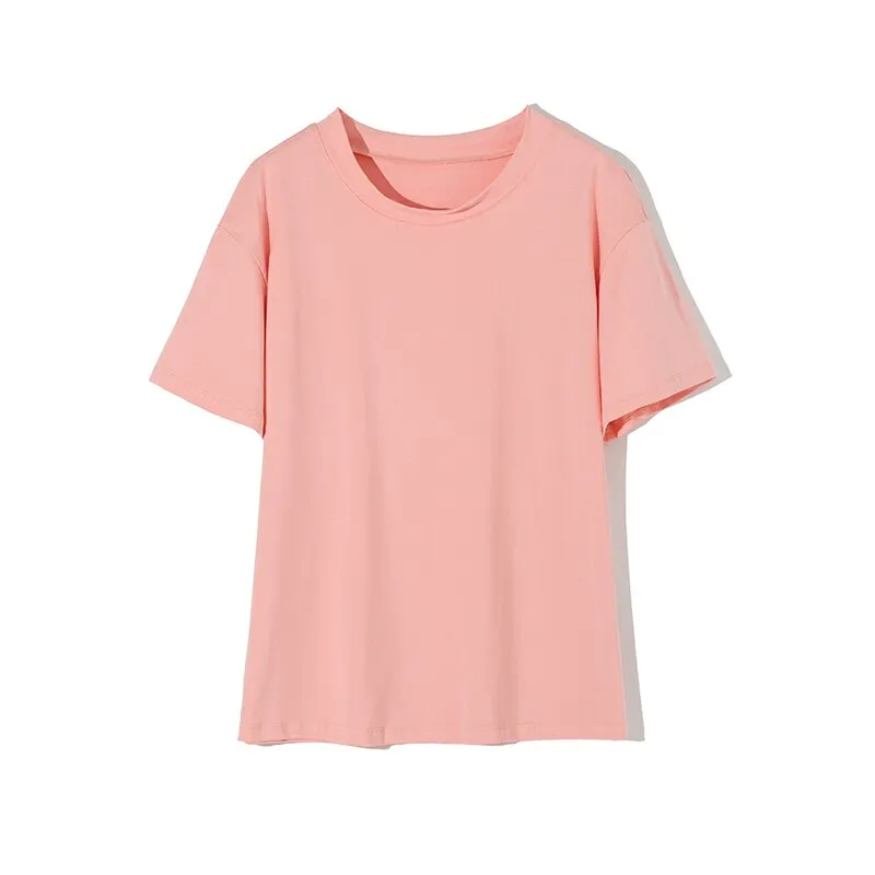 Joskaa Christmas Gift WOTWOY Summer Loose Basic Tee Shirt Women Knitted Cotton Solid T-Shirt Women O-Neck Casual Korean Tops Female Harajuku 2024 New