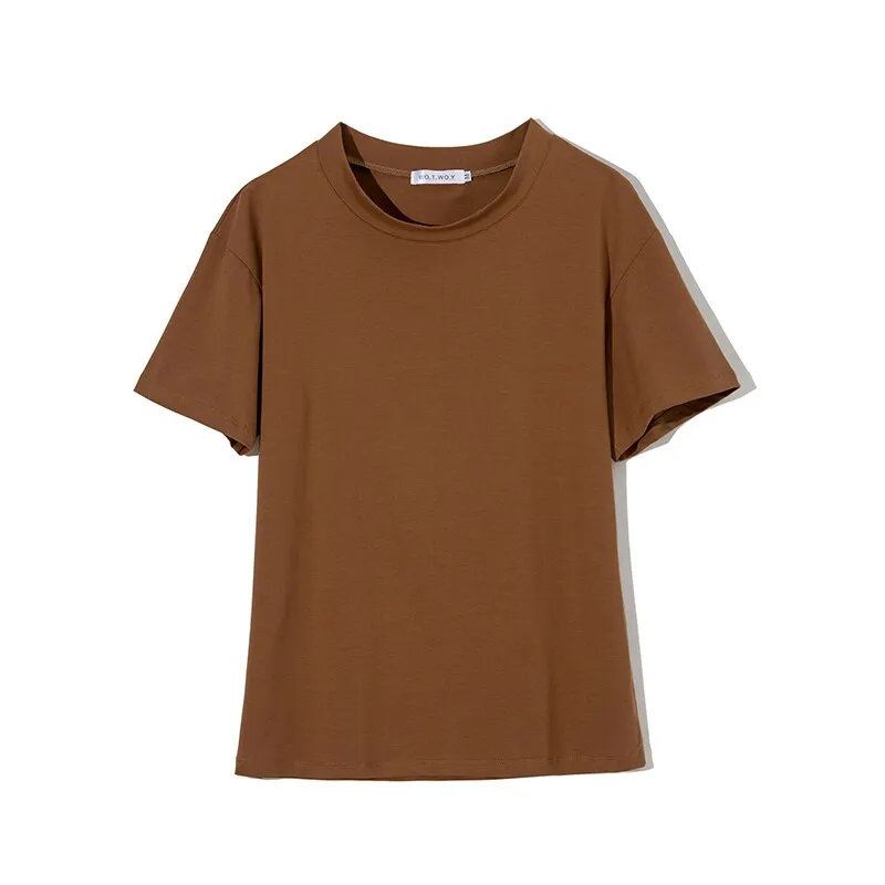 Joskaa Christmas Gift WOTWOY Summer Loose Basic Tee Shirt Women Knitted Cotton Solid T-Shirt Women O-Neck Casual Korean Tops Female Harajuku 2024 New