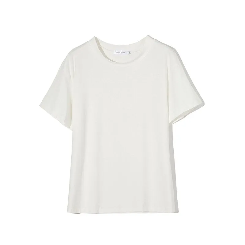 Joskaa Christmas Gift WOTWOY Summer Loose Basic Tee Shirt Women Knitted Cotton Solid T-Shirt Women O-Neck Casual Korean Tops Female Harajuku 2024 New