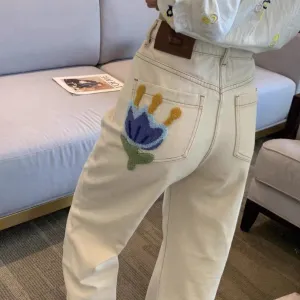 Lidia Flower Embroidery Off-White Jeans