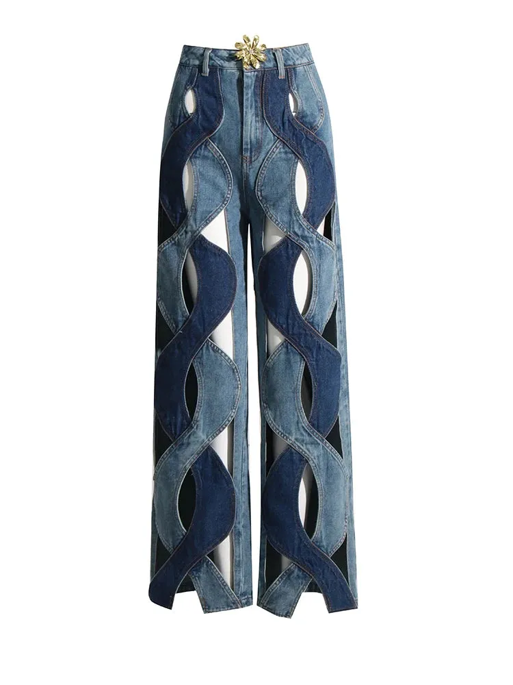 Lumia Colorblock Wave Cut Out Denim Trouser