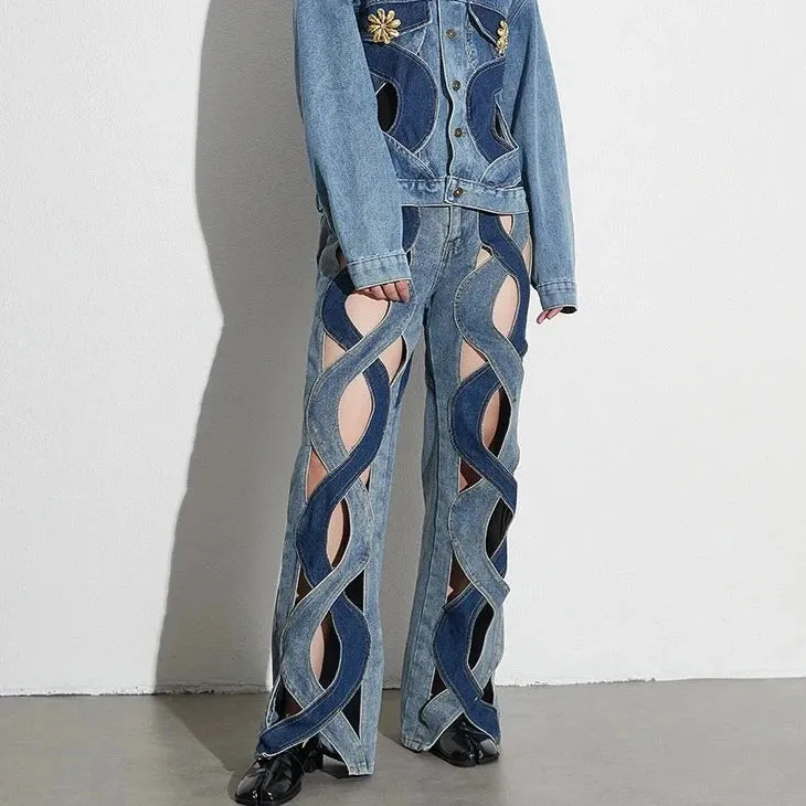 Lumia Colorblock Wave Cut Out Denim Trouser