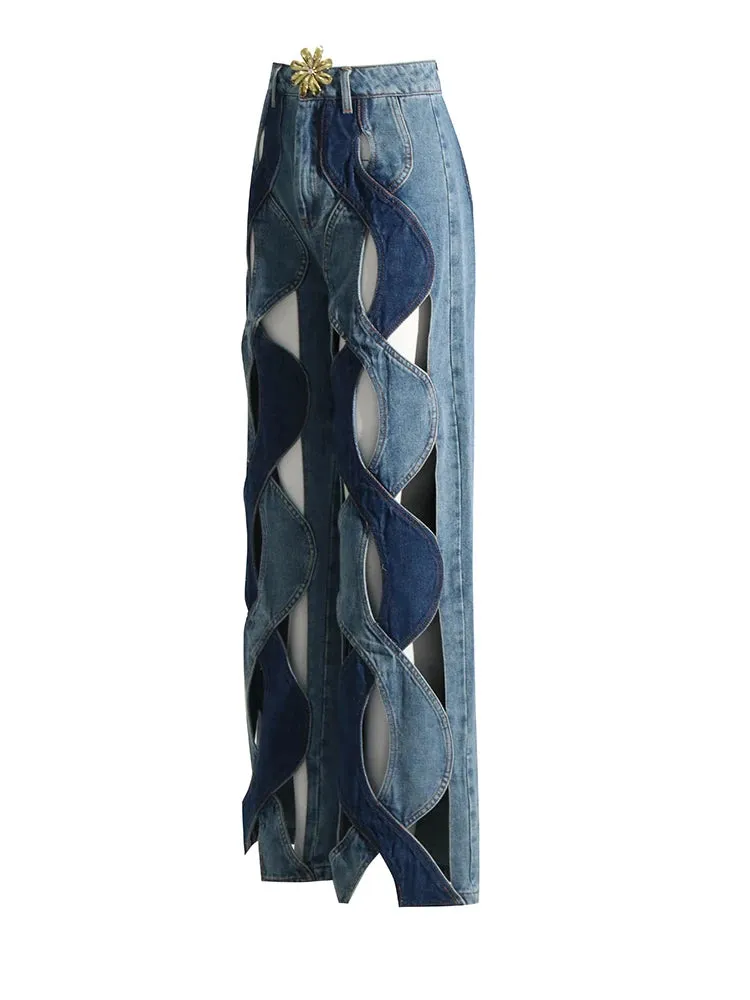 Lumia Colorblock Wave Cut Out Denim Trouser