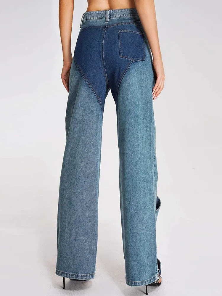 Lumia Colorblock Wave Cut Out Denim Trouser