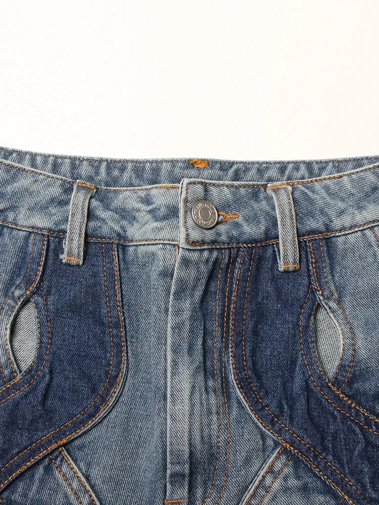 Lumia Colorblock Wave Cut Out Denim Trouser