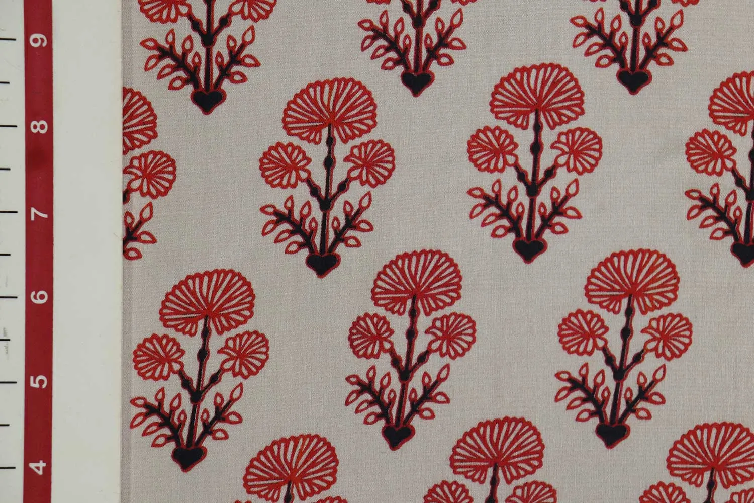 Red & White Floral Viscose Blend Fabric
