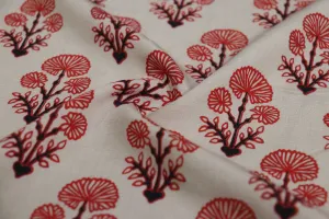 Red & White Floral Viscose Blend Fabric