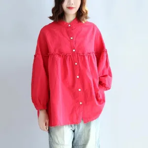 red casual cotton tops