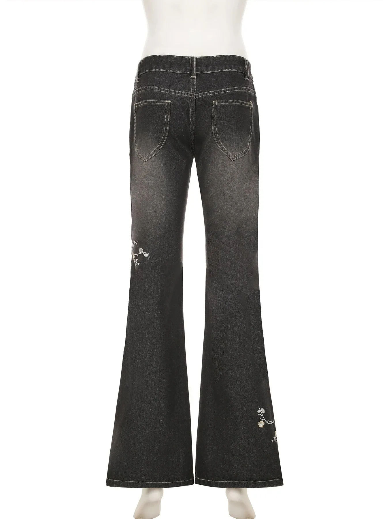 TAVIMART  -  Slim Floral Embroidery Flare Pants Y2K Grunge Casual Mid-Waisted Pants Women Autumn Spring Fashion Streetweear Lady