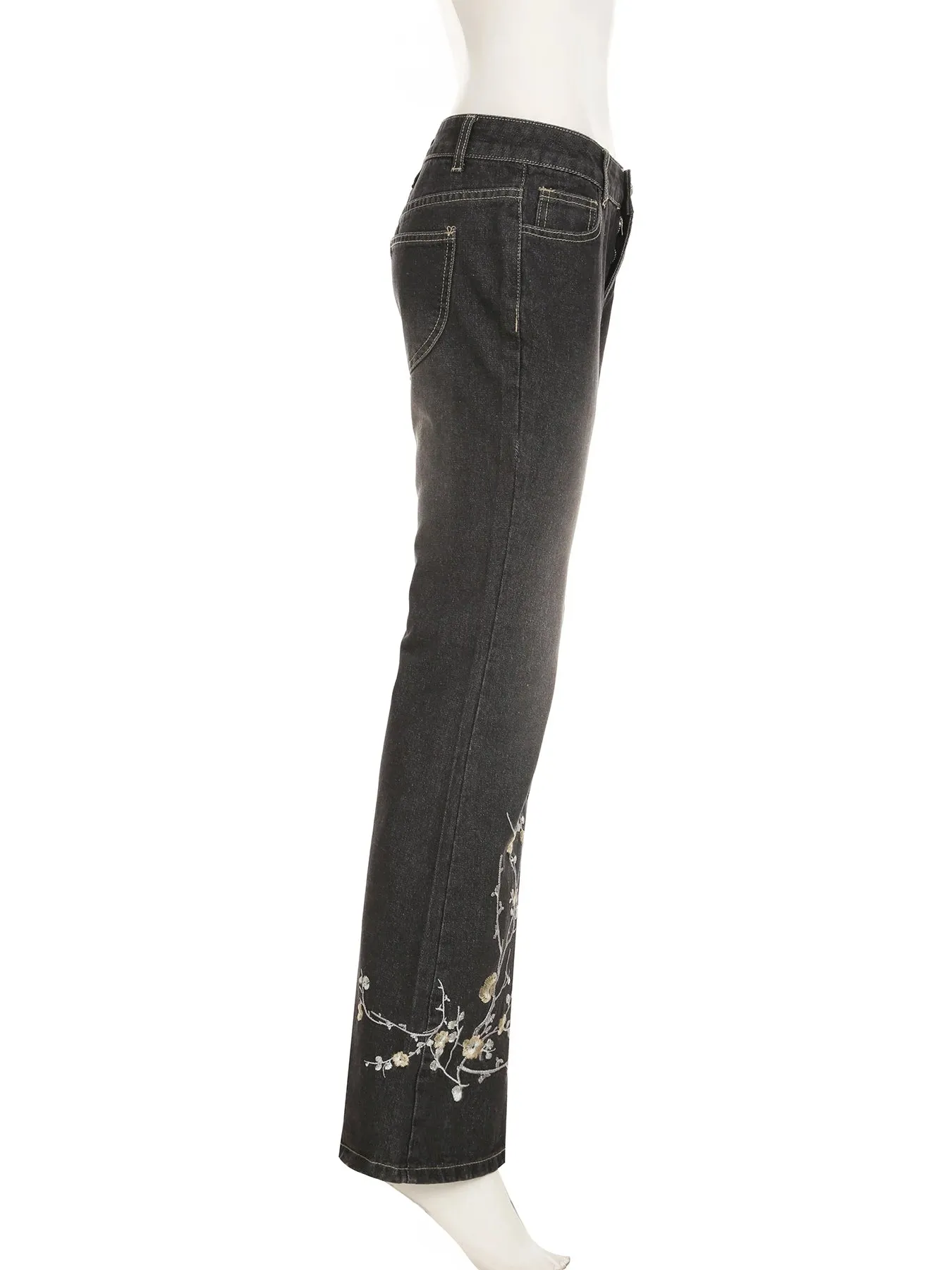 TAVIMART  -  Slim Floral Embroidery Flare Pants Y2K Grunge Casual Mid-Waisted Pants Women Autumn Spring Fashion Streetweear Lady