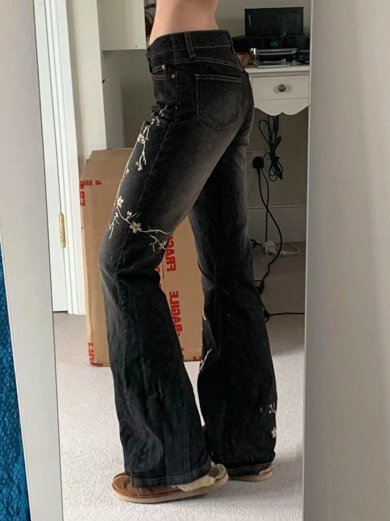 TAVIMART  -  Slim Floral Embroidery Flare Pants Y2K Grunge Casual Mid-Waisted Pants Women Autumn Spring Fashion Streetweear Lady