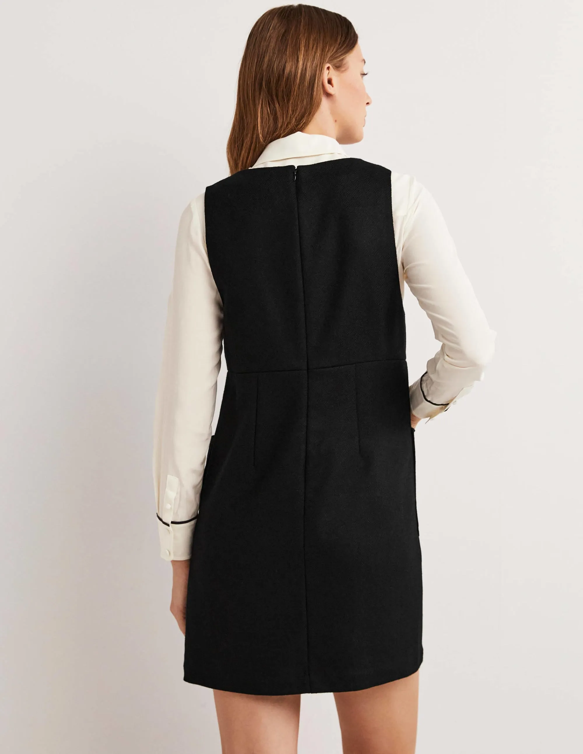 V-Neck Mini Shift Dress-Black