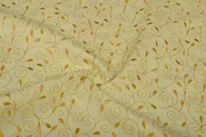 Yellow Floral Embroidered Linen  Fabric