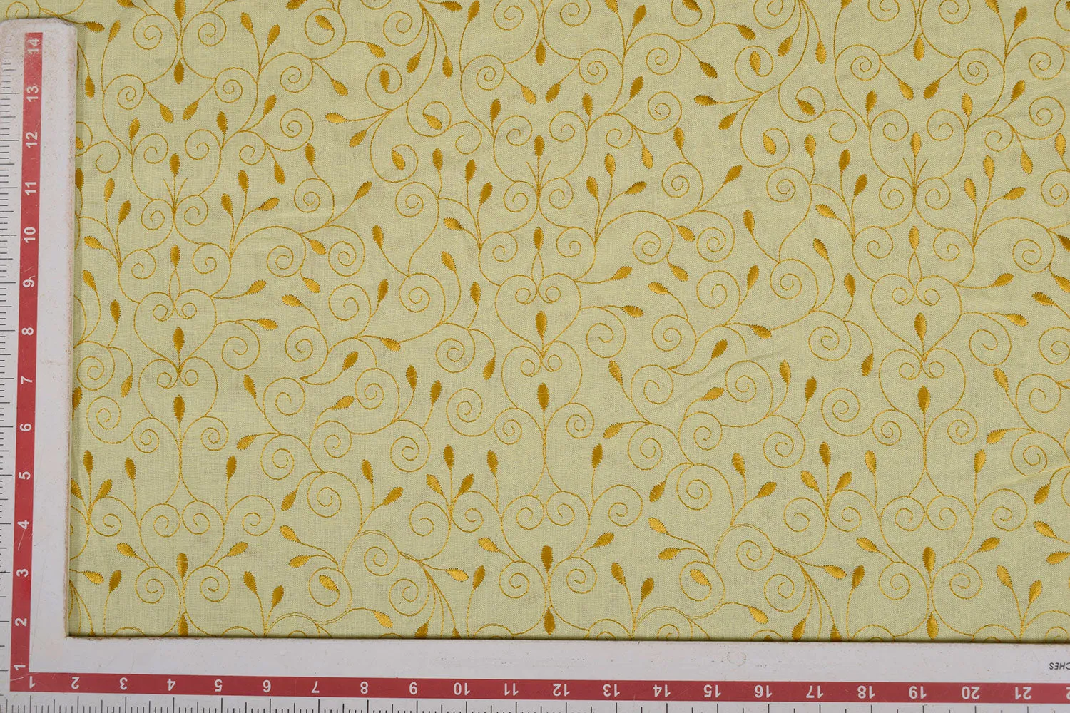 Yellow Floral Embroidered Linen  Fabric